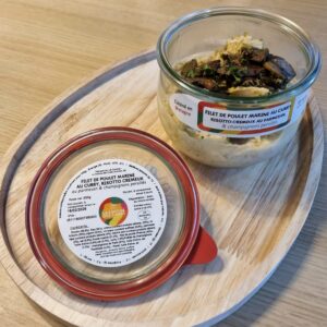 Filet de poulet mariné au curry, risotto crémeux au parmesan & champignons persillés x6